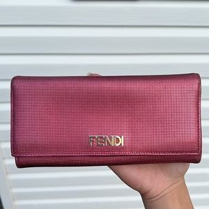RARE Auth FENDI Metallic Flap Wallet